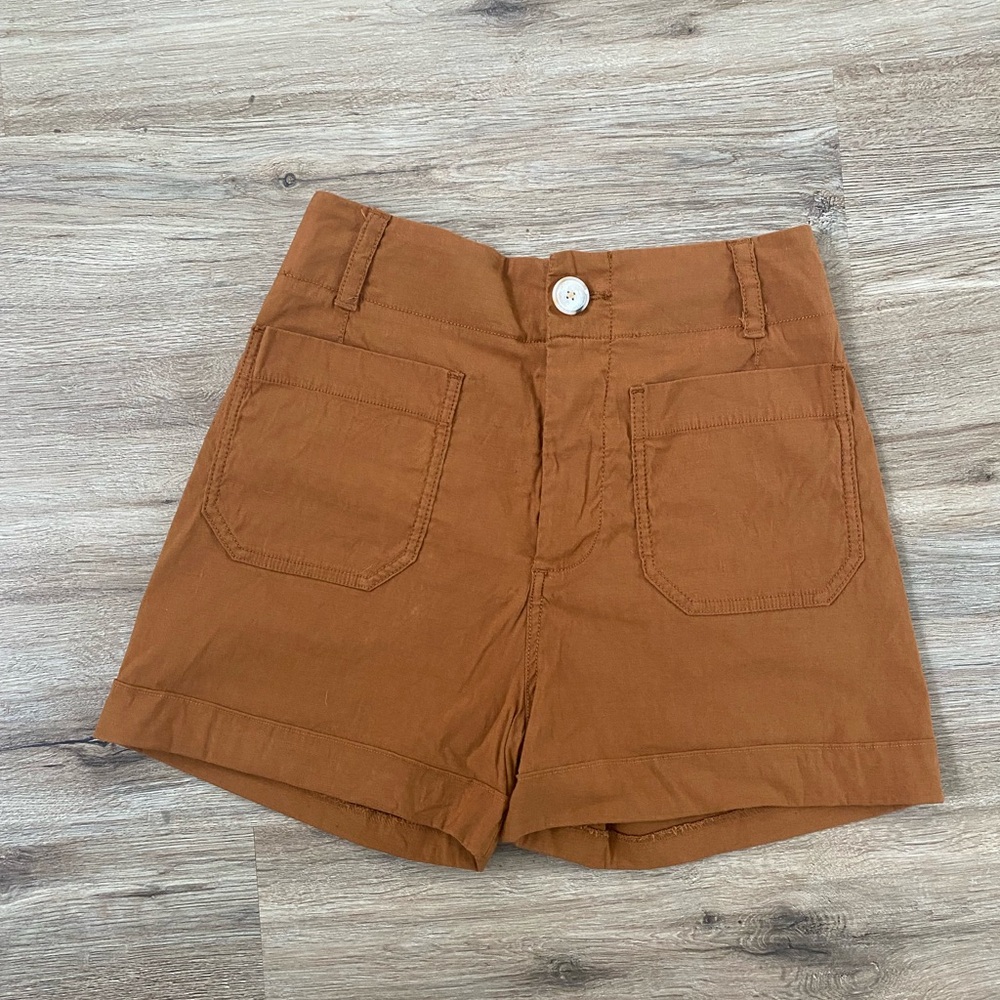 Anthropologie High-Waist Rust Brown Cotton Shorts